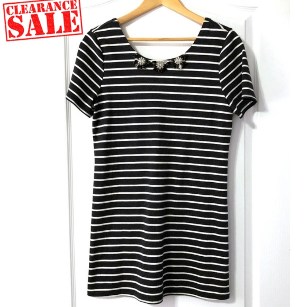 Anthropologie JOA Dress Grey and White Stripe M